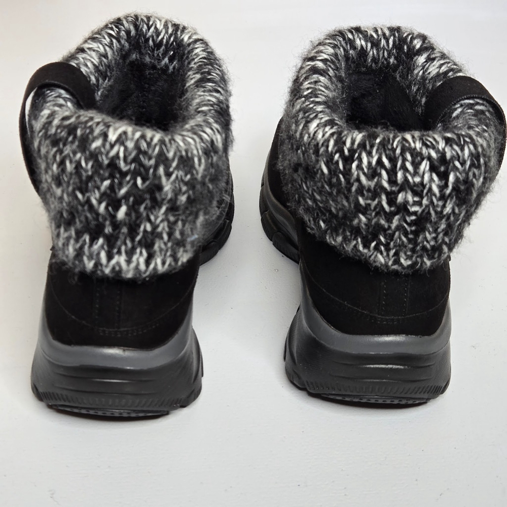 Skechers Chile Black Faux Suede Memory Foam Knit Cuff Ankle Boot Bootie Sz 6 - Picture 6 of 11